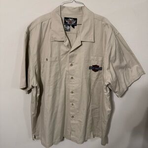 Harley-Davidson Khaki Men's Button-Down Work Shirt Genuine Oil Logo 3XL POLO